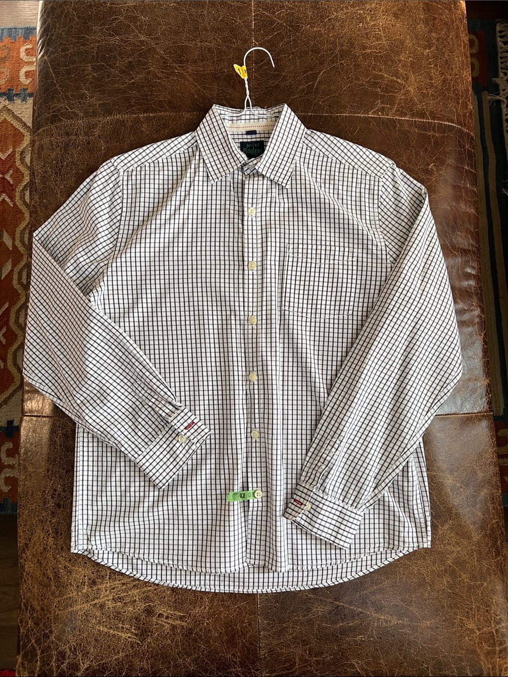 Mini Boden White Shirt with Chocolate Check